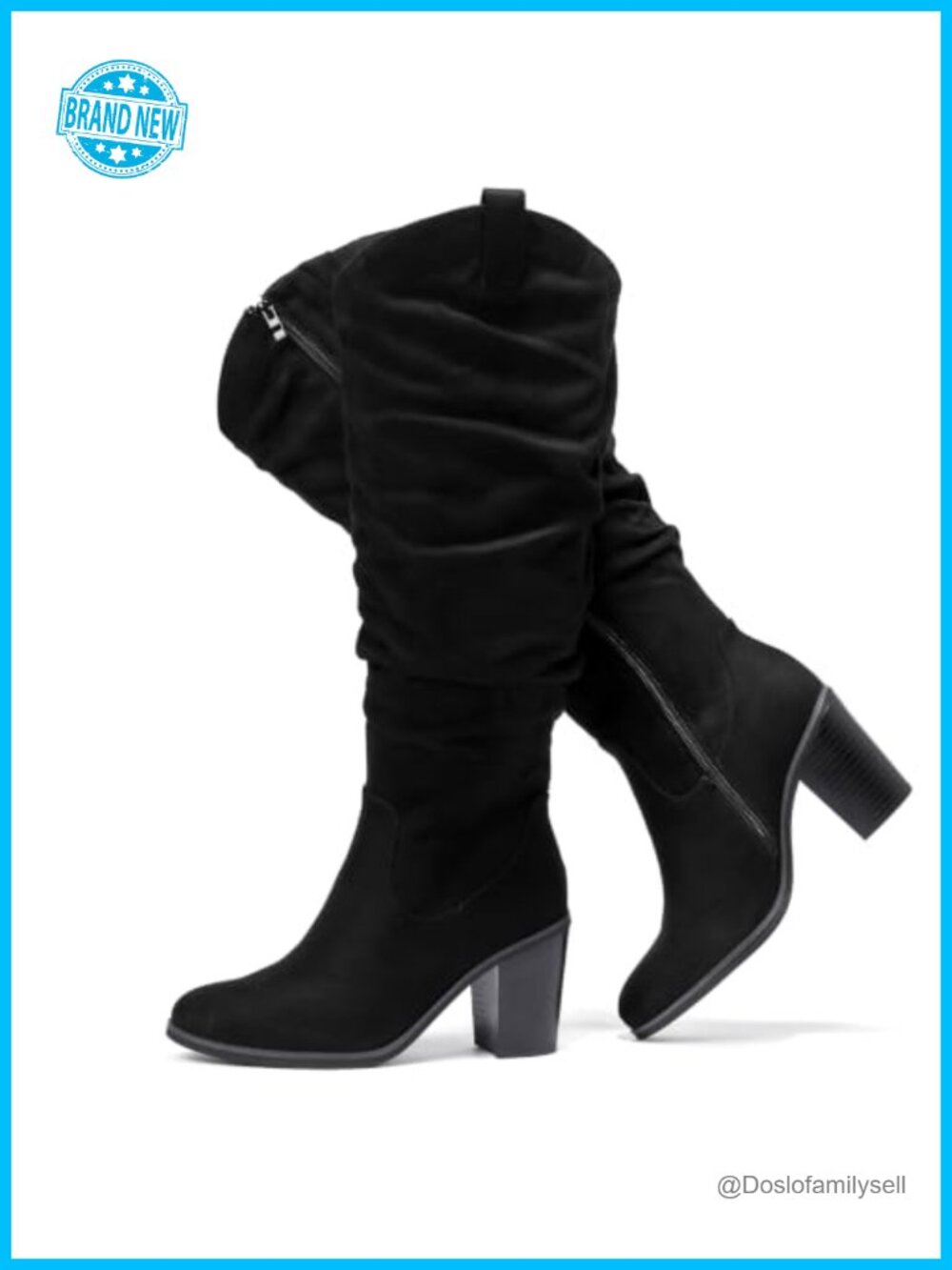 Extra Wide Calf Western Knee High Boots Memory Foam Block Heel